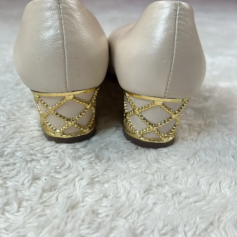 Vintage 80s Vanna White chunky heeles‎ cream square toed pumps, size 7 W